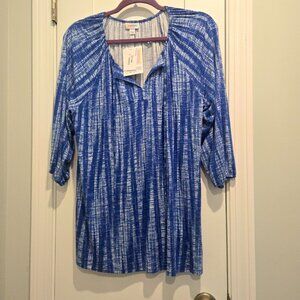 NWT - Lularoe Debra Peasant Top Blue stripes - Large - Rayon Spandex